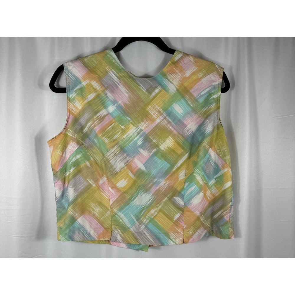 Vintage Minicare Japan Cotton Abstract Plaid Button Back Sleeveless Top Size 38